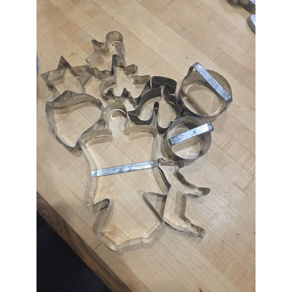 Lot of 10 Vintage Tin Cookie Cutters - Christmas Shapes with Strap Handles